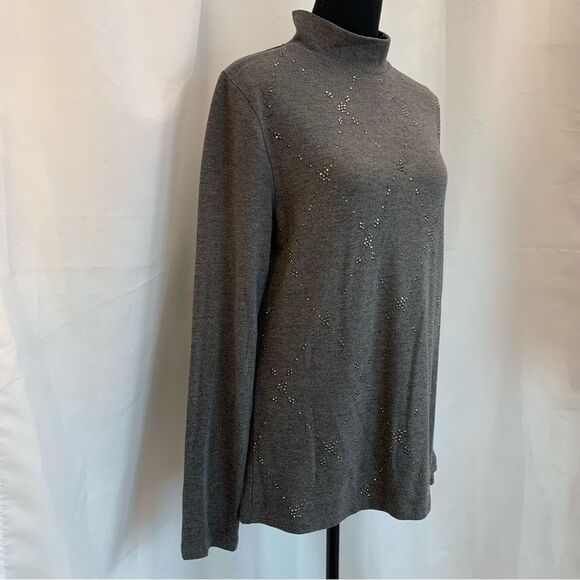 GRAY embellished long sleeve turtleneck Sz L - Picture 3 of 9